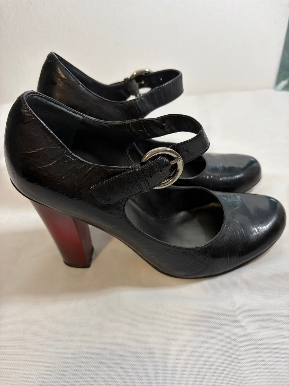 NineWest - Black Mary Jane Pumps - red heel Classic Women's Dress Heels-